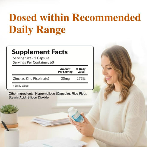 OPTINOURISH 30mg, Immune Non-GMO,60 Zinc Picolinate High Absorption, Support Function, Skin, Muscle, Memory