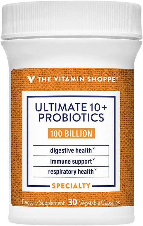 Ultimate 10+ Probiotics - 100 Billion CFUs for Immune Support, Digestive & Respiratory Health - 30 Vegetable Capsules
