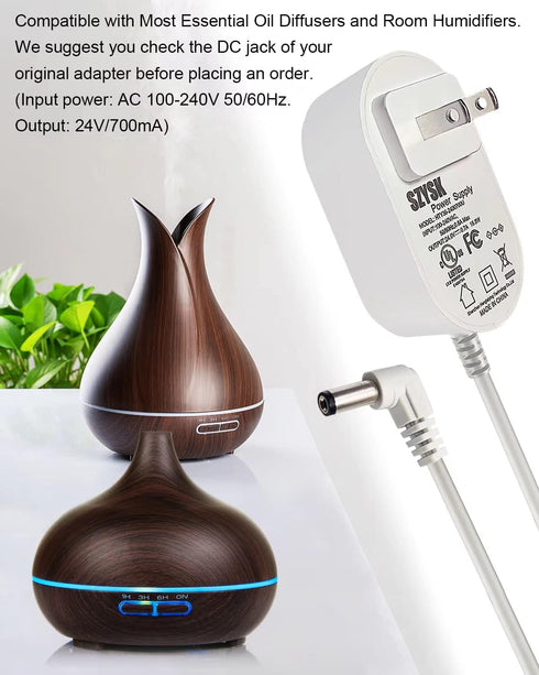 24V Diffuser/Humidifier Power Adapters Cord, 0.7A/0.65A/0.6A/0.5A Compatible with URPOWER, doTERRA, Young Living
