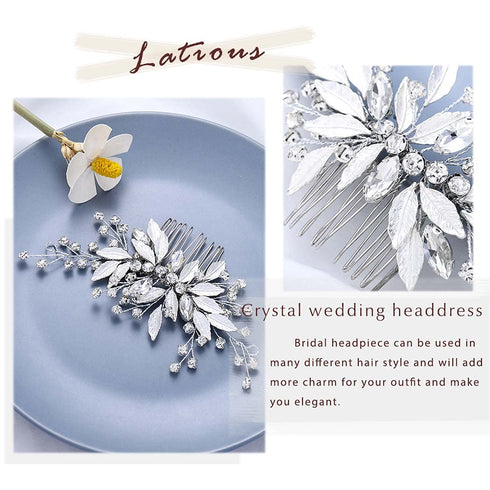 Latious Silver Bride Wedding Hair Comb, Crystal Bridal Side Comb, Rhinestone Hair Accessories