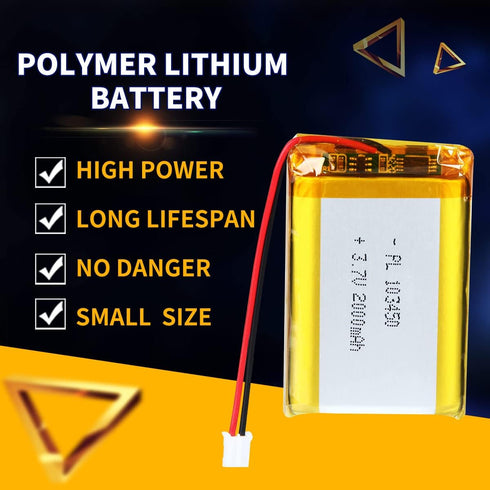 3.7V 103450 2000mAh Lipo Battery, Rechargeable Lithium Polymer Ion with JST Connector, Replace 103454 963450