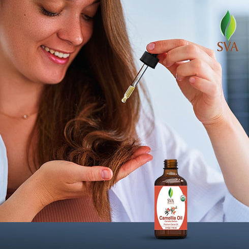 SVA Organic Camellia Seed Oil - 4 Fl Oz, 100% Natural Cold Pressed for Face, Skin Care, Hair Care & Body Massage