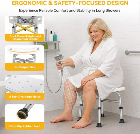 Shower(500lb), 5 3-Minute Hiqufet Shower Chair for Inside Height Adjustable Shower Stool, Shower Seats for Adults