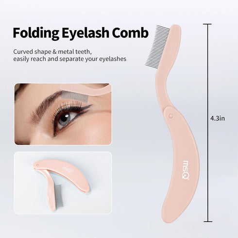 MSQ Eyelash Separator Tool, Folding Eyelash Comb Brush, Khaki Lash Comb for Eyelash Makeup