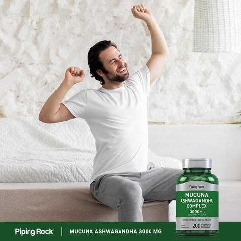 Piping Rock Mucuna Ashwagandha | 200 Capsules | 3000mg | Vegetarian, Non-GMO, Gluten Free | Complex Supplement