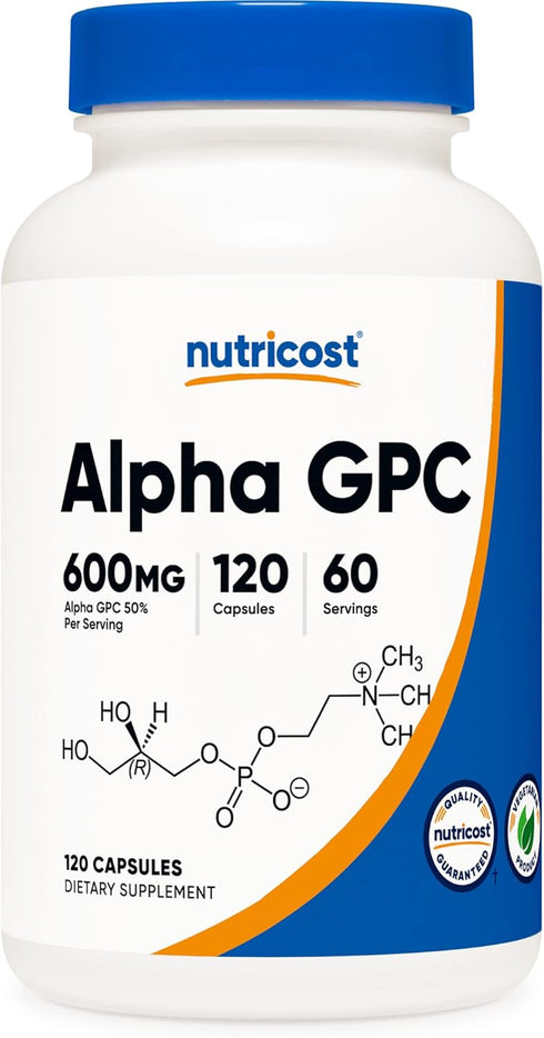 Nutricost Alpha GPC 600mg, 120 Vegetarian Capsules - Gluten Free, Non-GMO, 300mg Per Capsule