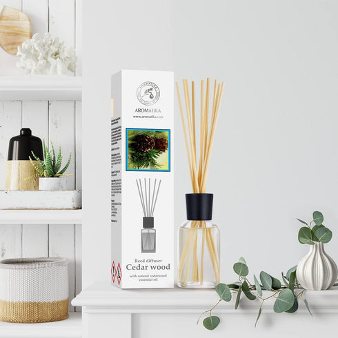 Aromatika Cedarwood Reed Diffuser 3.4 Fl Oz - Scented Essential Oil Diffuser Gift Set for Home Aromatherapy