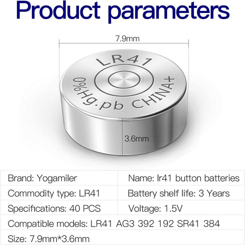 40-Pack LR41 AG3 392 192 SR41 384 736 L736F 1.5V Button Cell Batteries