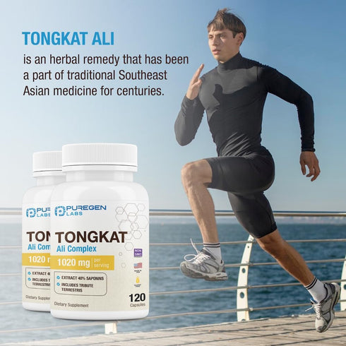 Puregen Labs Tongkat Ali Extract 200 to 1, 1020mg per Serving, 240 Capsules for Men's Health Support, Non-GMO