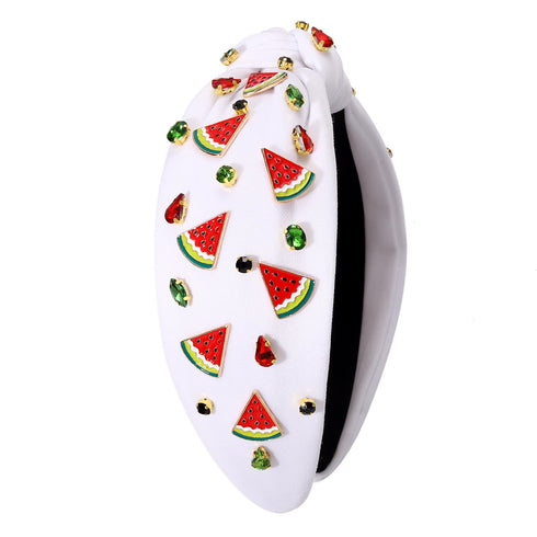Summer Watermelon Headbands for Women, Tropical Fruit Rhinestone Crystal Wide Top Knot Hair Accessories (Fruit B-White)