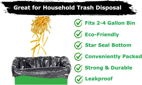 2-4 Gallon Small Black Trash Bags, 440 Count, Bathroom Garbage Bags for Home and Office