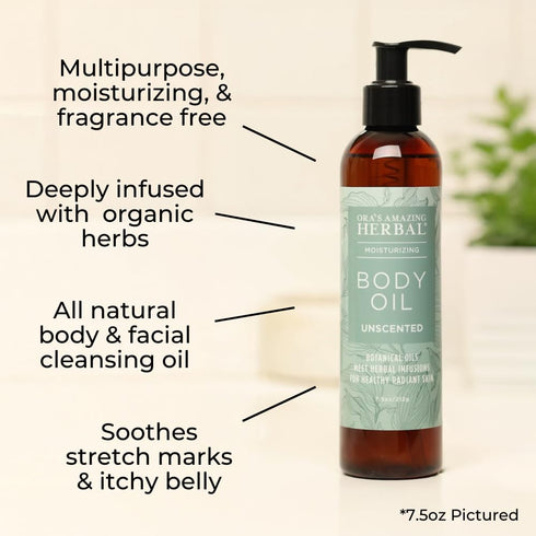 Unscented Body Oil Travel Size with Pump - Fragrance Free Massage Oil for Men and Women with Grapeseed & Jojoba