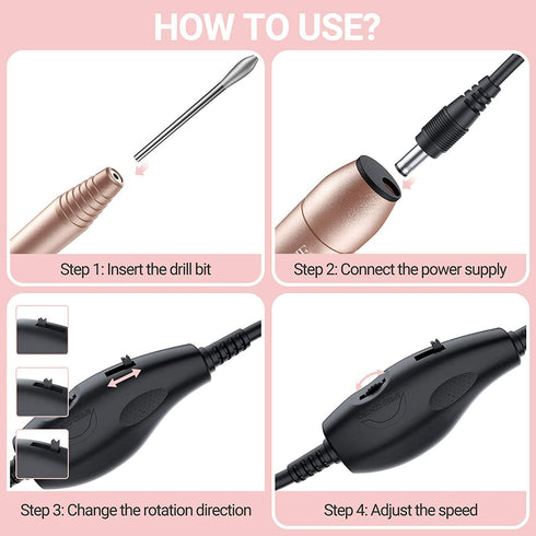 MelodySusie Portable Electric Nail Drill, PC120B Compact Efile Kit for Acrylic & Gel Nails, Gold