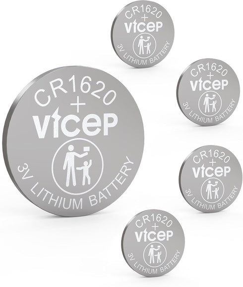 ViCep 5-Pack CR1620 Battery 3V Lithium Coin Cell CR 1620 Batteries for Car