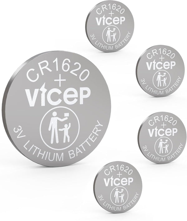 ViCep 5-Pack CR1620 Battery 3V Lithium Coin Cell CR 1620 Batteries for Car