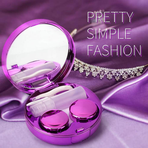 Contact Lens Case, Bling Constellations Travel Kit with Tweezers, Remover Tool, Mirror & Solution Bottle (Purple)