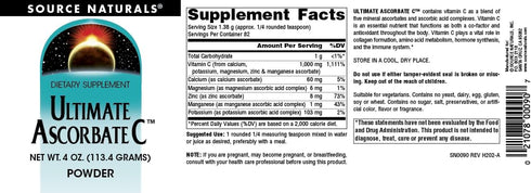 Source Naturals Ultimate Ascorbate C Powder - Vitamin C, Supports Immune System, 1000 mg, 4 oz