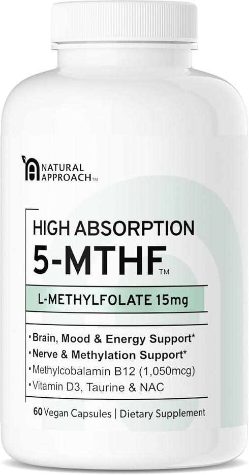 L-Methylfolate 15mg plus Methyl B12, D3, Taurine & NAC, Professional Strength Active 5-MTHF Supplement, 60 Capsules
