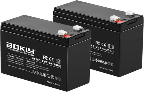 AOKLY 12V 7Ah Replacement Battery, Rechargeable Sealed Lead Acid SLA AGM Power Source, Maintenance Free, 2 Pack