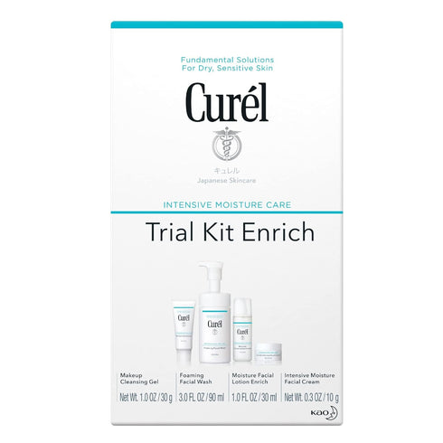 Curel Japanese Skin Care Travel Size Toiletries - Face Wash, Lotion, Makeup Remover for Dry, Sensitive Skin