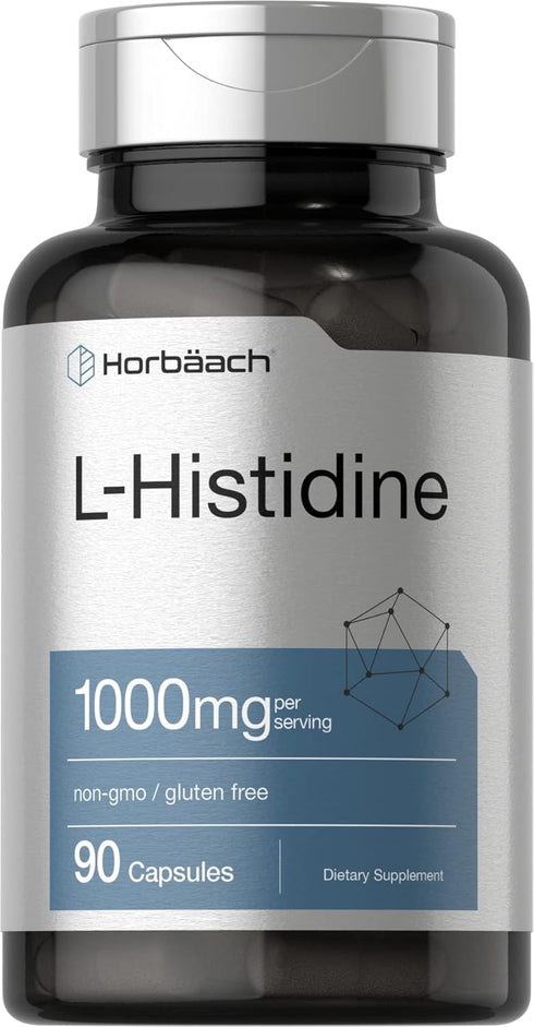 Horbaach L-Histidine 1000mg - 90 Capsules, Non-GMO and Gluten Free, Pharmaceutical Grade Supplement