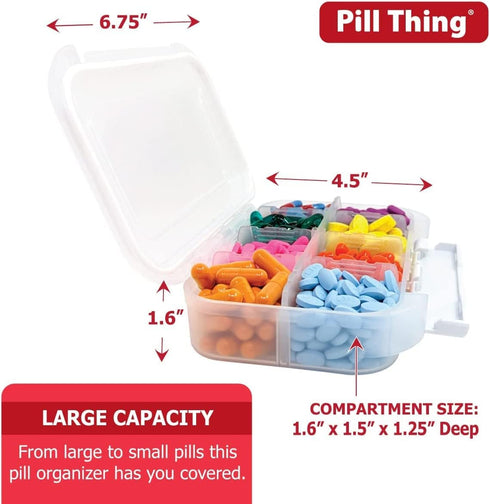 8 Compartment Large Pill Case with Airtight Seal, Adjustable Dividers, Waterproof Med Box with Medication Map (Clear -