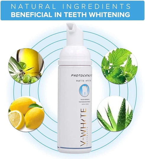 V-White Foam Teeth Whitening Toothpaste - Organic Toothpaste Fluoride Free, Alcohol Free, pH Balanced - Deep Cleansing