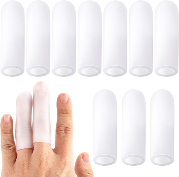 ANCIRS 10pcs Gel Finger Support Protector Caps Gloves, Silicone Fingertips for Cracking, Eczema, Arthritis (Large,