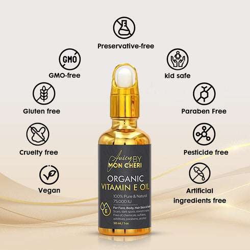 Pure Organic Vitamin E Oil - 1oz Dropper for Soften, Fade Dark Spots, Scars, Stretch Marks, Improve Texture