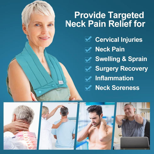 Neck Shoulder Ice Pack Wrap for Pain Relief, Long Lasting Flexible Cold Pack for Cervical Pain and Injuries