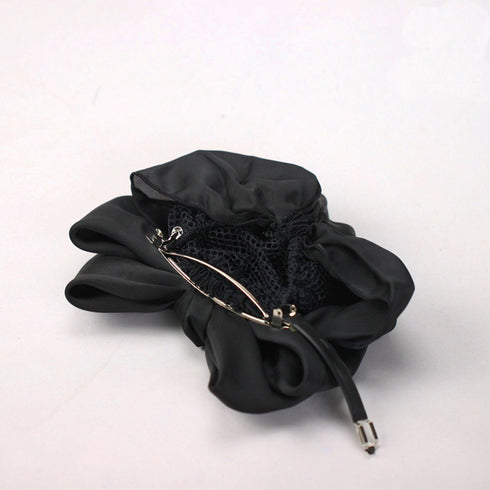 Women's Professional Ribbon Hair Clip with Black or Navy Chignon Cover, Barrette Bow-knot Decor