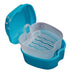 Denture Bath Case | Cup Box Holder Storage Soak Container with Strainer Basket for Travel Cleaning (Light Blue)