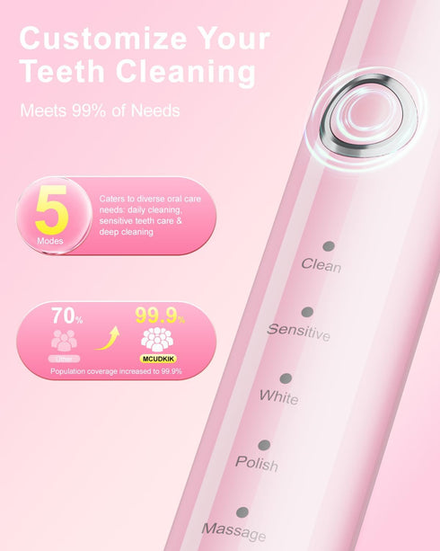 MCUDKIK 8 (2 5 2-Minute Rotating Electric Toothbrush for Adults, Brush Heads Types) & Travel Case, Cleaning Modes