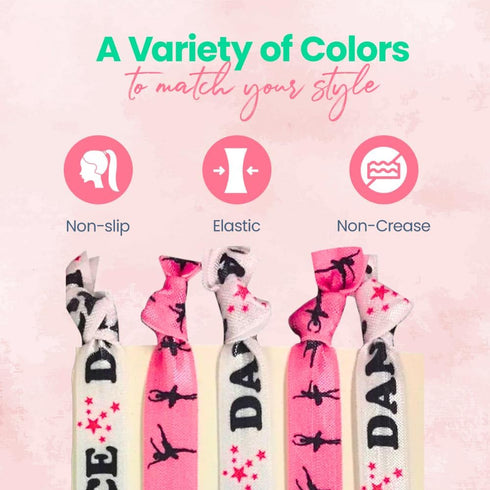 Infinity Collection Dance Hair Ties - 5 Ouchless Ponytail Holders for Girls Dance Recitals
