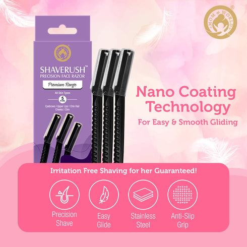 Mom & World ShaveRush Women Precision Face Razors - 5 IN 1 for Instant Hair Removal, Pack of 3