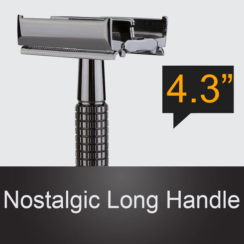 WEISHI Butterfly Open Double Edge Safety Razor for Men - Nostalgic Long Handle with 5 Stainless Blades