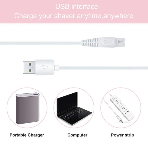Women Shaver USB Charging Cable, Compatible with Finishing Touch Flawless Body Rechargeable Ladies Shaver (2pcs)