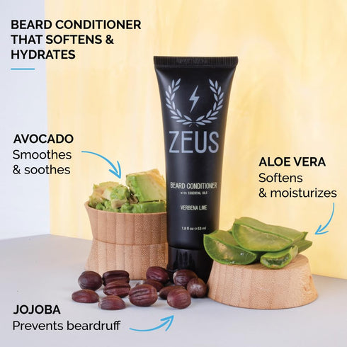 ZEUS Travel Beard Shampoo & Conditioner Combo for Men, Grooming Set with Green Tea & Essential Oils
