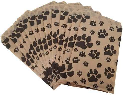 N'ice Packaging 100 Bags Flat Plain Paper or Patterned Bags for Candy, Cookies, Party Favors, Gift Bags (5" x 7", Paw
