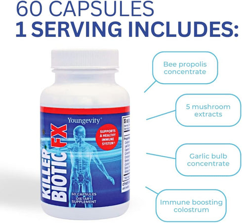 Youngevity Killer Biotic FX, Immune System Support, 60 Capsules, Natural Immunity