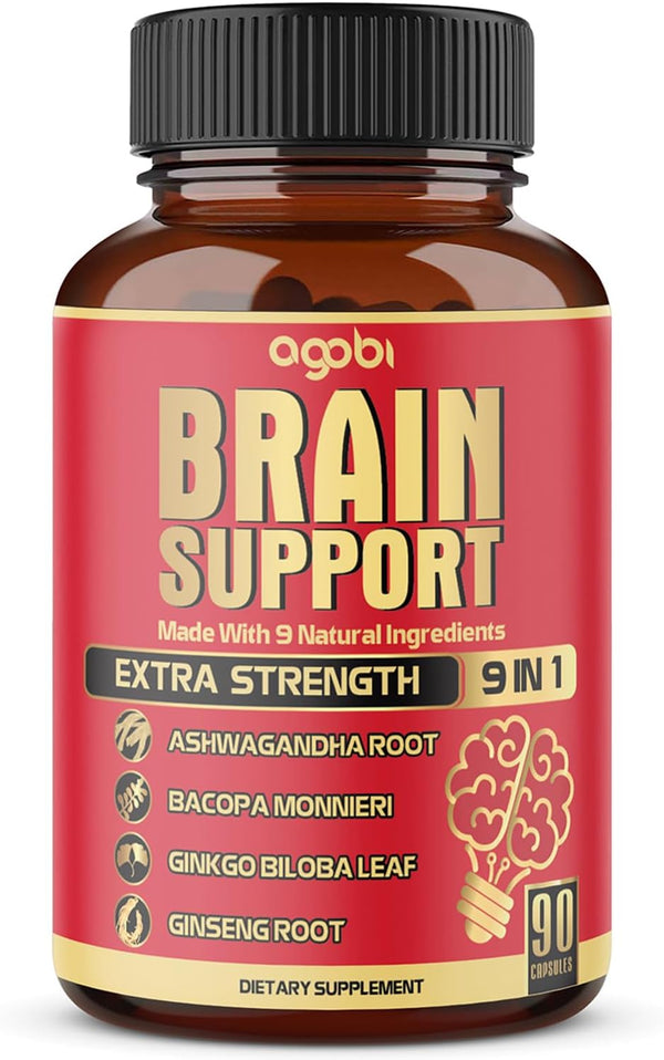 9in1 Brain Support Supplement, Concentrated Ashwagandha Root, Gotu Kola Powder, 90 Capsules