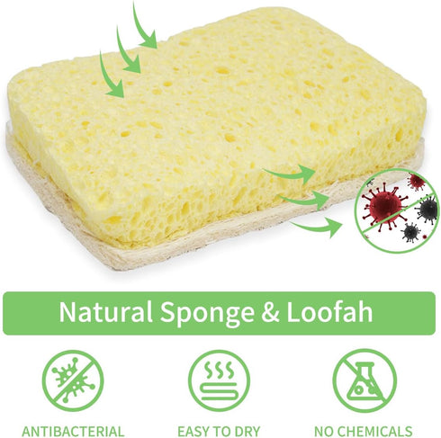 3 Natural Cellulose Loofah Sponges - Biodegradable, Scratch Resistant Kitchen Cleaning Sponges, Eco-Friendly