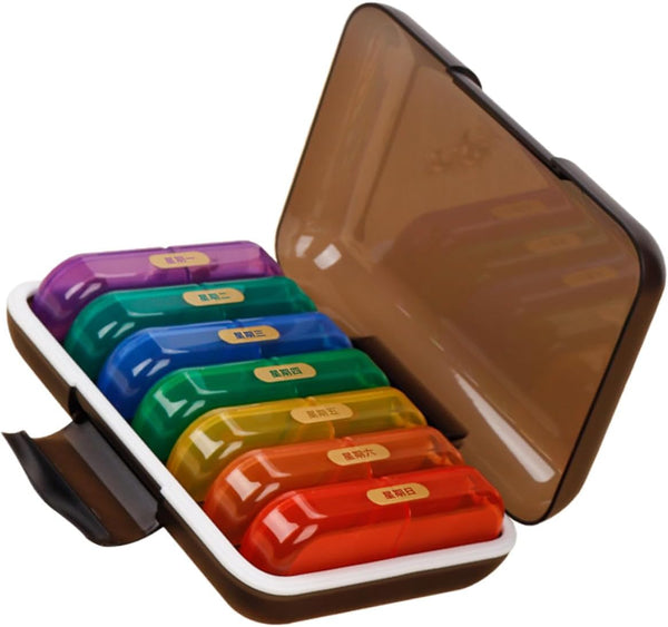 LOORGVEL Weekly Pill Organizer with Colorful Compartments, Portable 7-Day Medicine Storage Box with