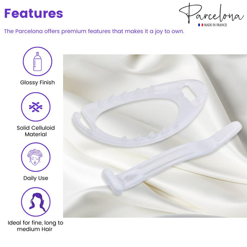 Parcelona French Plain Oval Small Celluloid Metal Free Hair Barrette Clips Women Hair Accessories, Made in France(Solid White)