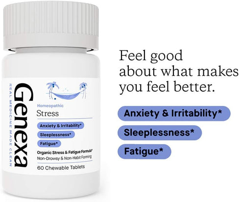 Genexa Stress for Adults - Anxiety Relief & Fatigue Remedy with Natural Vanilla & Lavender Flavor - 60 Tablets