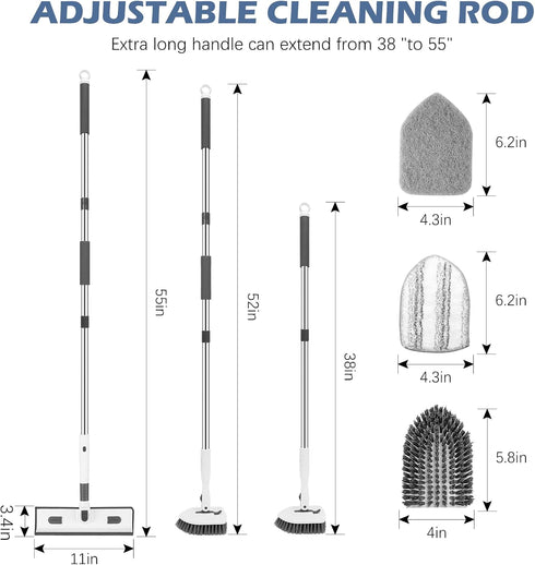 SetSail 4-in-1 52-inch 3 Tile Tub Floor Scrubber with Adjustable Long Handle Shower Cleaner Brush Comes with Window