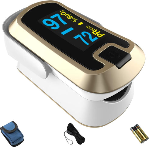 mibest OLED Finger Pulse Oximeter, O2 Meter in Dual Color White/Luxury Gold