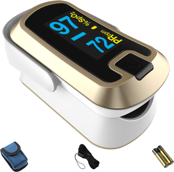 mibest OLED Finger Pulse Oximeter, O2 Meter in Dual Color White/Luxury Gold