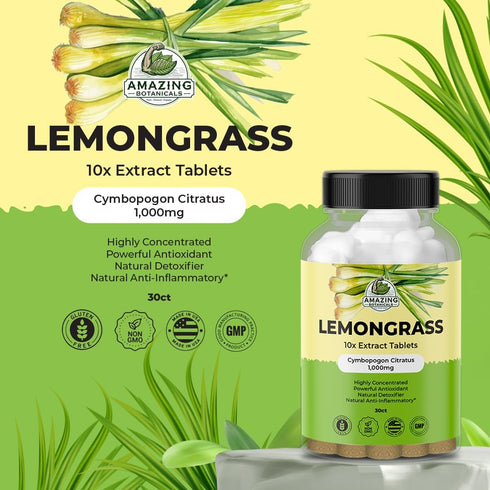 Lemongrass 10X Extract Tablets 1,000mg Each - Organic Cymbopogon Citratus Antioxidant Supplement for Immunity Boosting