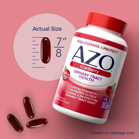 AZO Cranberry Supplement, 100 Softgels, Sugar Free, Non-GMO, Urinary Tract Health with Whole Fruit Powder